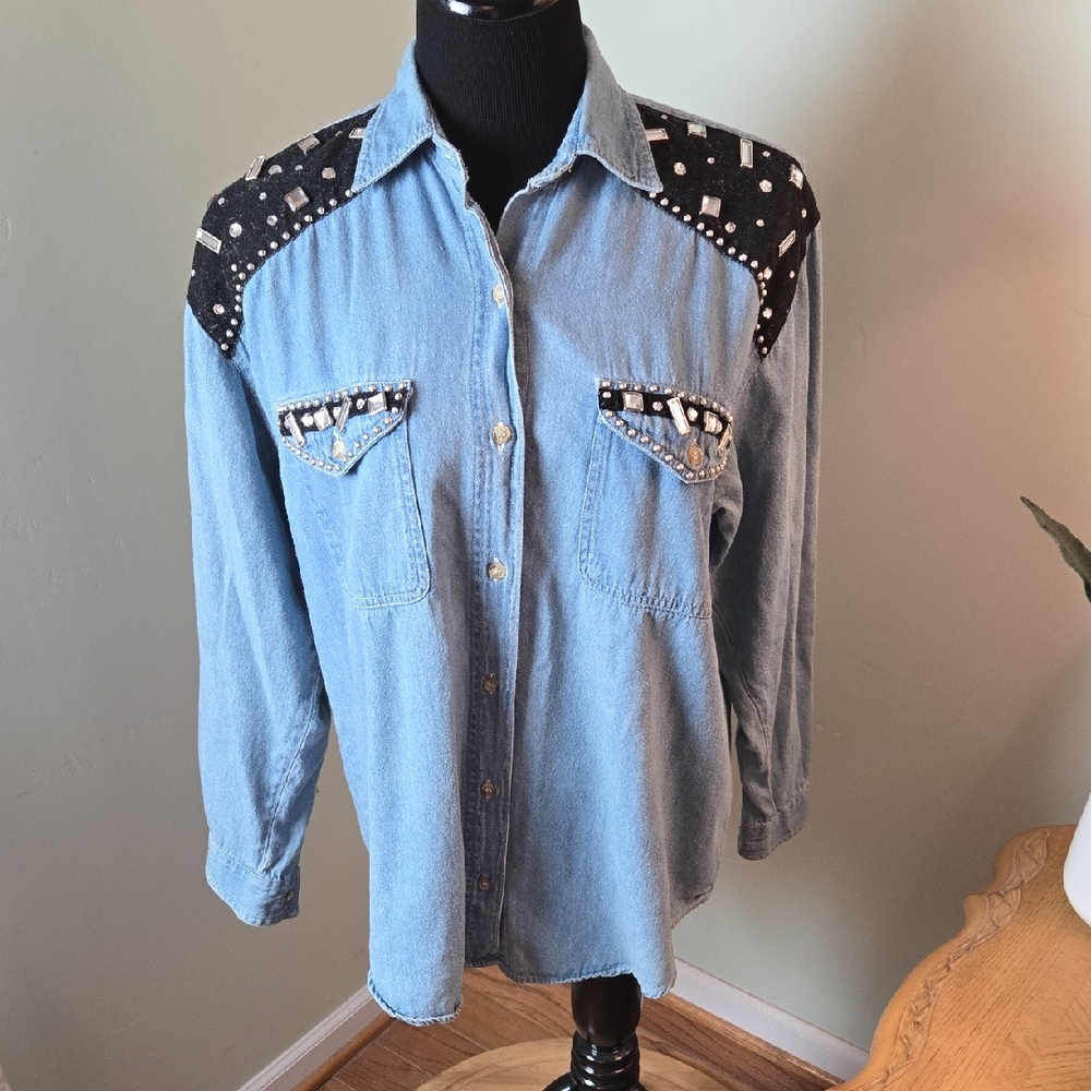 80s Denim Button Down Jewel Top